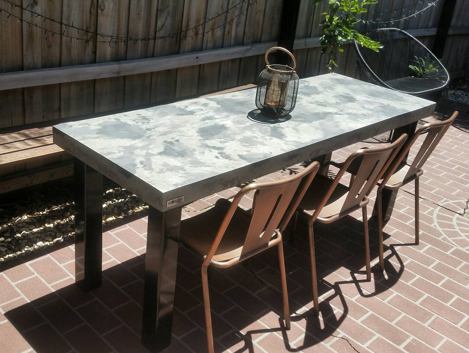Polished concrete dining table patio outdoor industrial look
