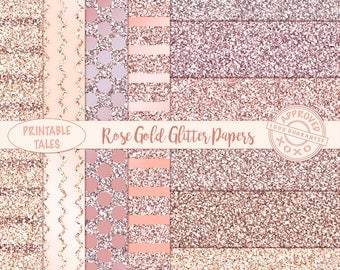 Rose Gold glitter digital papers, shiny Blush Pink Metallic Page, Glam background download, digital planner paper chevron, dots stripes RG01