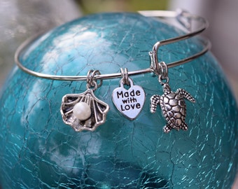 Sea Turtle Charm Bracelet, Adjustable Bracelet, Charm Bracelet