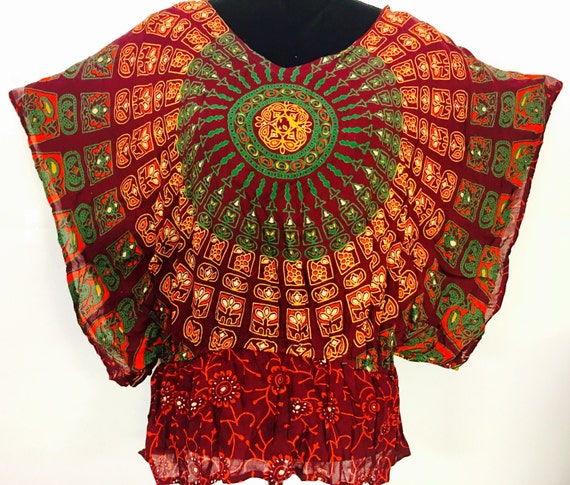 Women Maroon printed kaftan style hype top blouse one by leogem