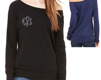 silver glitter and black monogram off shoulder sweatshirt . monogram shirts for women . letter sweatshirts . initial sweatshirts - XL, XXL