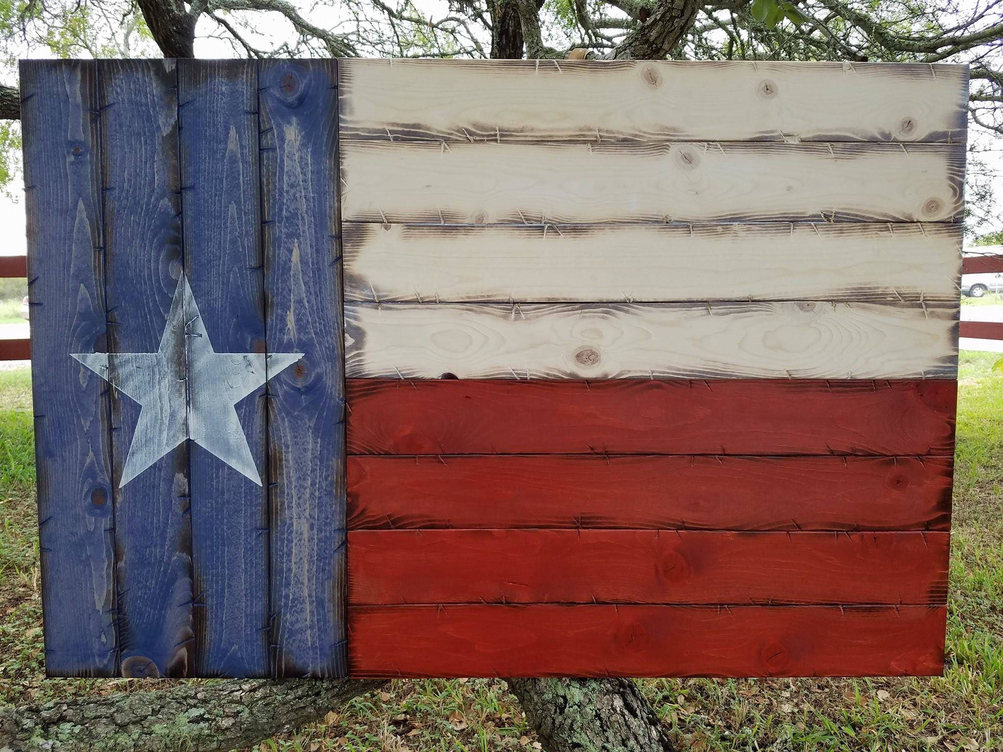 Rustic Wooden Texas Flag 28x42