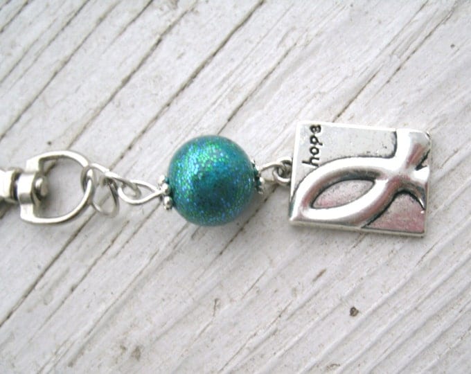 Teal Awareness Hope Lobster swivel clip, awareness charm, swivel clasp, zipper pull, purse charm, Teal, gift for her, Cancer awareness, Hope