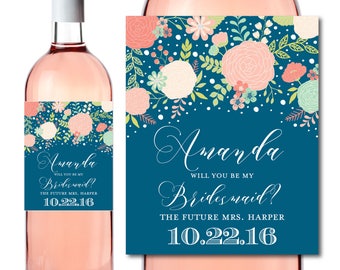 Will You Be My Bridesmaid? Wine Labels, Bridesmaid Wine Bottle Labels, Ask Bridesmaid, Bridesmaid Maid of Honor Gift, Wine Labels #CL332