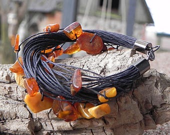Amber Linen Bracelet Rough Amber Bracelet Linen Natural Bracelet Natural Baltic Amber Natural Cord Jewelry Summer Fashion Eco Friendly