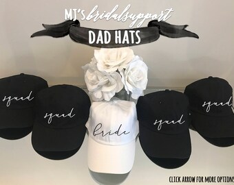 Bride and Bridesmaid DAD HATS / Baseball Caps for Bachelorette Party / Bridal Party / Customizable / Maroon Black White Navy
