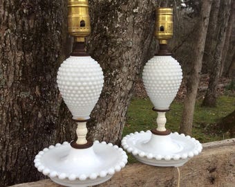 Vintage Milk Glass Hobnail Lamps, Pair of Lamps, Milk Glass, Vintage Milk Glass, Boudoir Lamps, Dresser Lamps, Vanity Lamps, Hobnail