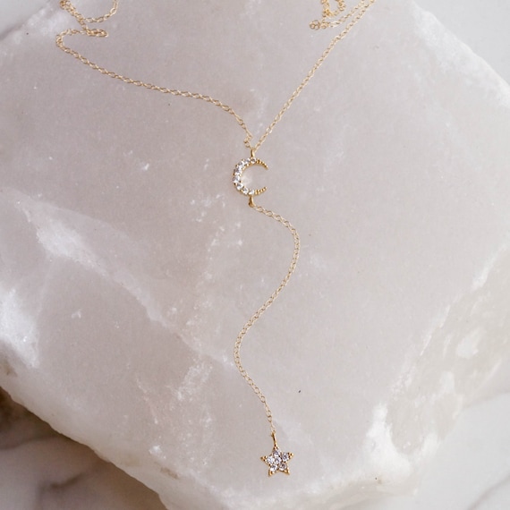 Moon and Star Y Necklace