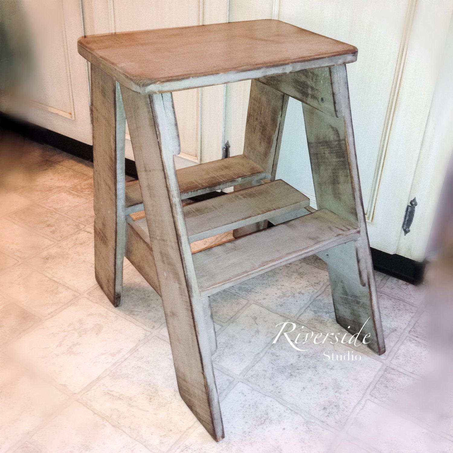 Rustic Wood Step Stool / Shabby Chic Furniture / Bedroom