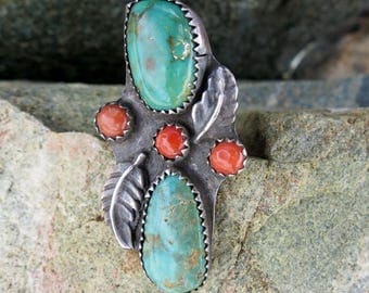 Huge Oval Cabs of CERRILLOS TURQUOISE Vintage Sterling Silver
