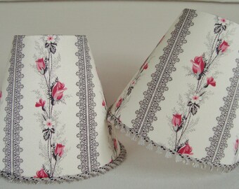 Lampshade vintage French fabric rose stripe 11 x 13 cm / 4.3 x 5.1 ins for Wall Light or chandelier