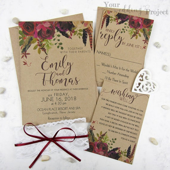 Burgundy Themed Wedding Invitations 7