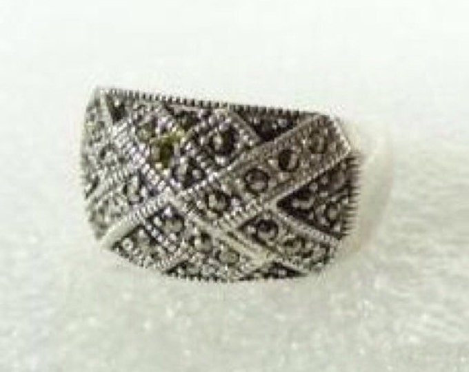 Storewide 25% Off SALE Beautiful Vintage Ladies Sterling Silver Marcasite Dome Ring Featuring Impressive Patterned Design