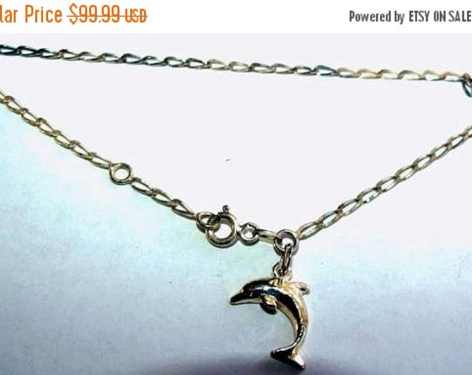 Storewide 25% Off SALE Vintage Italian Sterling Silver Dolphin Charm Ankle Wrist Bracelet Featuring Lovely Oceanic Design