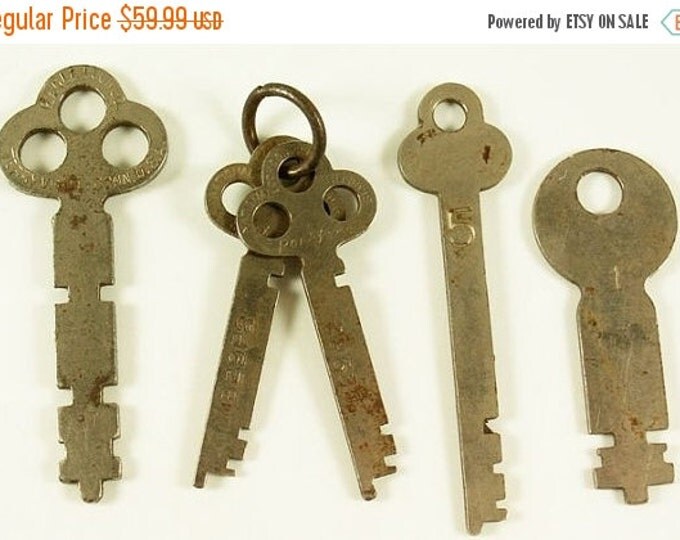 Storewide 25% Off SALE Collection of five collectable antique flat keys used for padlocks, trunks, cabinets, chests or someone's heart!