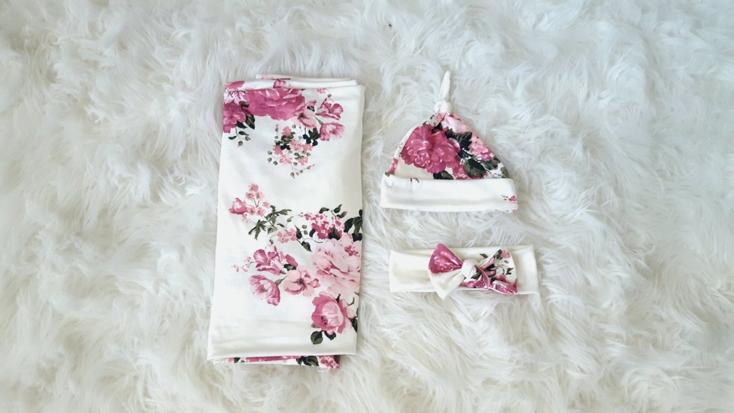 Baby swaddle set in Creamy white and Pink Floral Luxury
