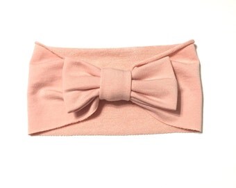 One Size Big Bow Turban Headband in Blush