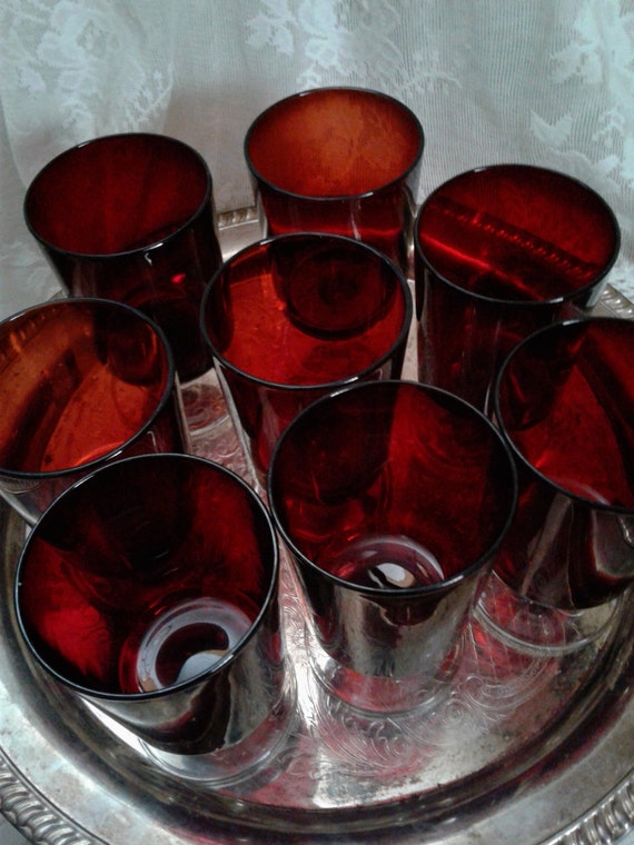 Ruby Red Goblets Clear Stemmed Arcoroc France Cavalier