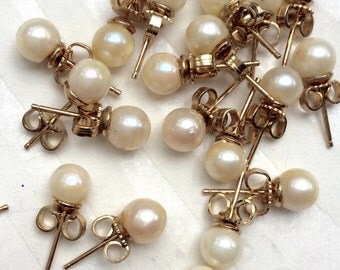 Vintage 12k GENUINE PEARL EaRRINGS Great Gifts luminescent 6mm White Pearl 12k gf yellow Setting unused store stock