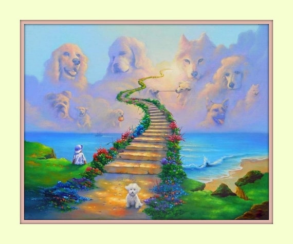 Rainbow Bridge All Dogs Go to Heaven Shepherd Spaniel 11x14