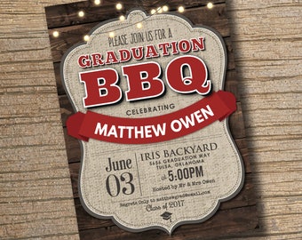 Graduation BBQ Party Invitation, Printable Graduation Invitation, BBQ Graduation Party Invitation, Class of 2017, Graduation Party BBQ