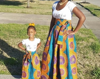 Sale Sale Sale 100% ankara fabric, African Maxi Skirts mommy and me from kids to women. Fabric options are in the photos.