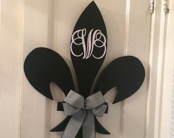 Black monogrammed Fleur De Lis Door Hanger