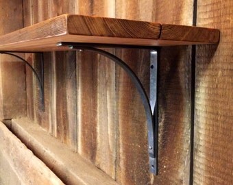 Single Floating Bookshelf Industrial Angle Iron Optional Available with Handmade Blacksmith Steel Hand Forged Brackets Reclaimed Wood Shelf