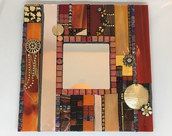 Stained glass and mixed media mosaic mirror