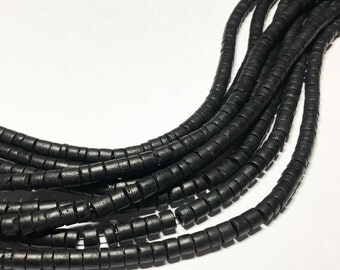 4/5mm Coconut Heishi, Coco Heishi, Natural Wood Beads, Coconut Shell Heishi Black 24" strand