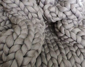 Super Chunky Knit Blanket Chunky Knit Blanket 21 micron Merino Wool 40 x 90 Natural Grey