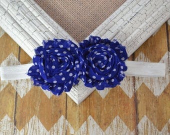 Blue and white flower headband, Blue shabby headband, Baby headband, infant headband, toddler headband, blue polka dot headband, baby gift