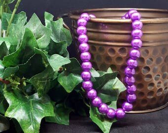 Glass Pearl Beads ~FUSHIA PINK~ 8mm Bead, 1mm Hole; approx. 16" Strand (approx 55 beads)