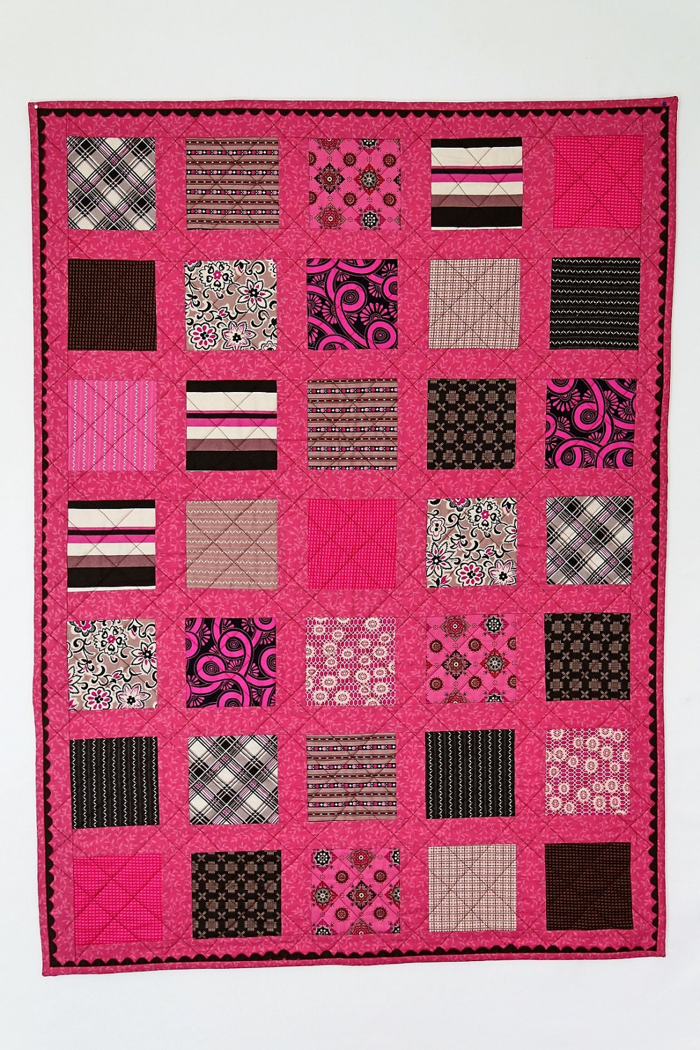 Baby Quilt Girl Bright Pink Baby Quilt Boho Baby by OhSherryQuilts
