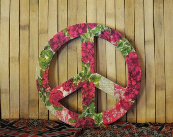 Items Similar To Home Decor Floral Peace Sign Wall Art Boho Hippie ...