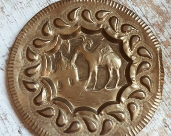 Sale! MOROCCAN BRASS PLATE // 70's Hammered Wall Art Boho Decor Vintage Ethnic Art