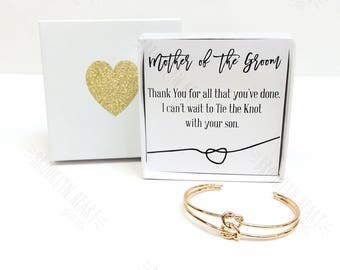 Mother of the Groom Gift Bracelet, Rose Gold Tie the Knot Bracelet Love Knot, Bridesmaid Gift Jewelry Bridal Jewelry, Will You Be My