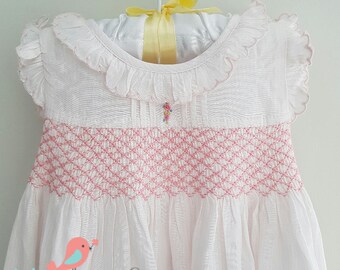 Beautiful Soft Pale Pink and White Classic Hand Smocked and