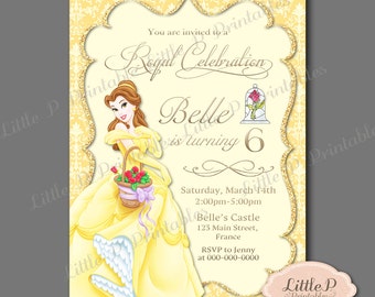 Belle Invitation. Belle Birthday Invitation. Belle Party Invitation. Princess Birthday Invitation. Princess Royal Celebration Invitation 004
