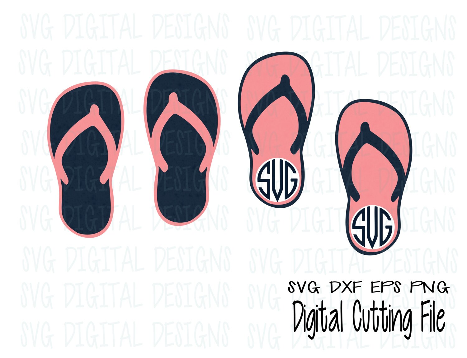 Flip Flops Svg Files Summer Monogram Svg Digital Design