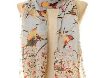Hummingbird Scarf | Bird Scarf | Bird Infinity Scarf | Hummingbird Infinity Scarf | Light Scarf | Summer Scarf | Neck Scarf Grey S-192
