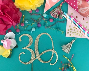 30 Cake Topper, Glitter Party Decorations, Adult Birthday, Anniversary Celebration, 30th Birthday for Her or Him, Thirty Years