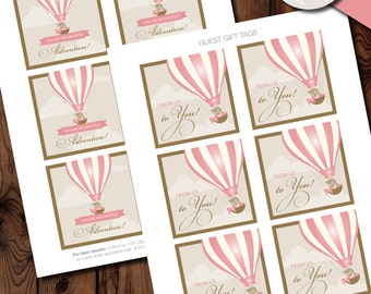 Up Up and Away Baby Shower Gift Tags, Hot Air Balloon Gift Tags, Up, Up and Away Baby Shower Printables