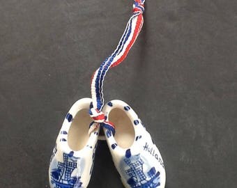 Small Dutch Shoes~Porcelain~Made in Holland~Highly Decorated~Blue and White~Souvenir from Holland~Great Condition~2 Inches Long~