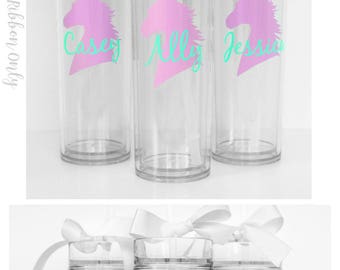 4 Custom skinny tumblers, personalized cups, party cups, wedding cup, wedding favors, party favors, Unicorn cup, unicorn gift