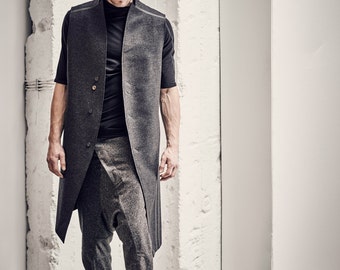 Wool Sarouel Cropped Pants / Drop Crotch Grey Trousers / Harem Pants / Wool Low Crotch Trousers / Extravagant Pants by POWHA