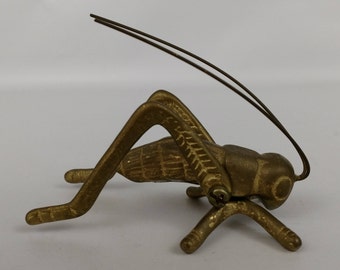 Brass Insect Grasshopper Figurine Paper Weight Cricket Bug Locust Vintage