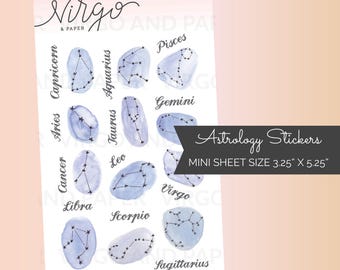 Watercolor Astrology Constellation Signs Planner Stickers - Space Stars Constellations - Mini Sheet of Hand Drawn Stickers - Astrology MISA
