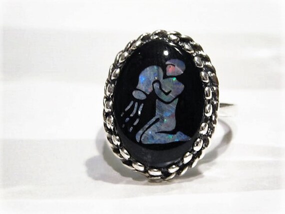 Black Opal Ring Aquarius Ring Sterling Silver Art Deco 1930s 30s Black Opal Triplet Artisan Hand Crafted Made Aquarius Ring