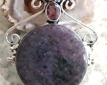 Charoite and Amethyst Pendant Necklace